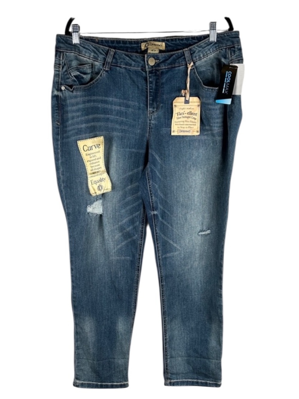 Democracy "Flex"-ellent Slim Straight Crop Distressed Jeans Size 16W New Tags!